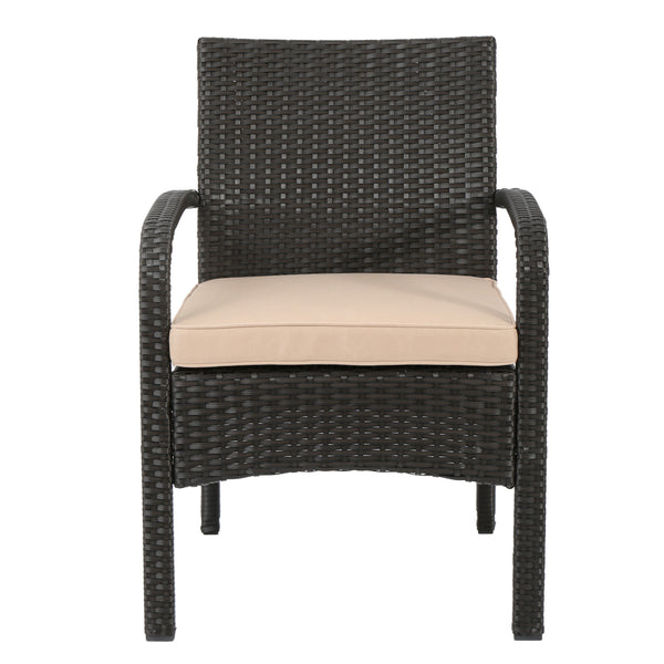 English Elm Christopher Knight Home® - CORDOBA PE Rattan Wicker Chair with Iron Frame and Waterproof Cushion for Durable Outdoor Seating Brown+Tan 57459.00BRN