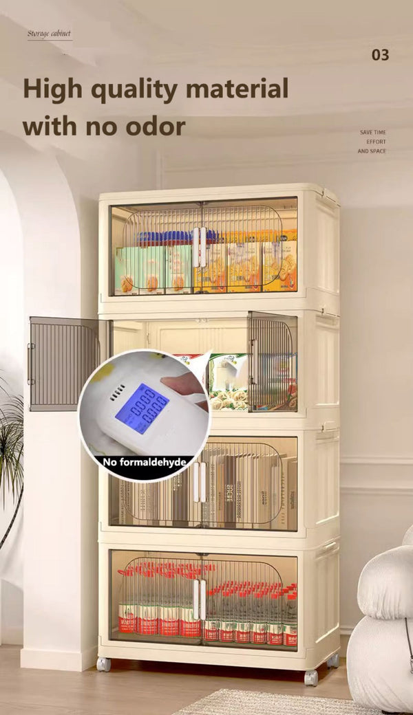English Elm 19.69" Side Wide Folding Storage Cabinet - 5-Tier Organizer With Magnetic Door & Wheels For Easy Use W2873P207557