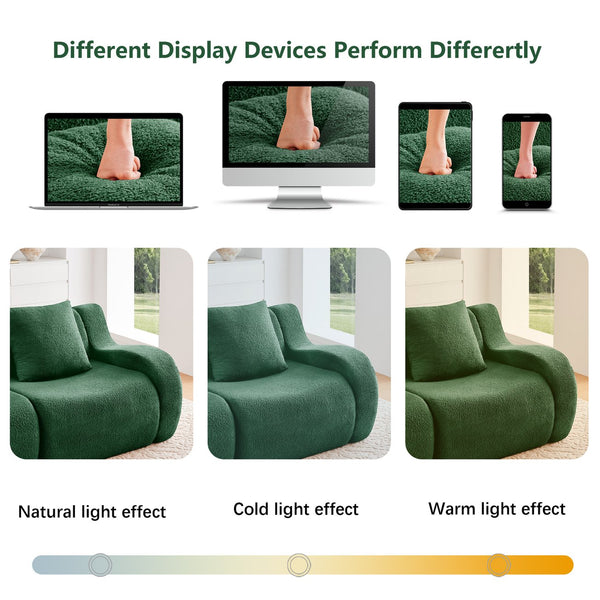 English Elm Boneless Sofa: Luxurious 3-Seat Teddy Fabric, Non-Slip Design, No Assembly, Curved Armrests, Green Comfort W714S01439