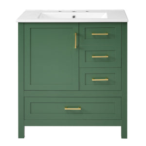 English Elm 30" Green Modern Bathroom Vanity with Ceramic Sink, Solid Wood Frame, Soft-Close Doors & Drawers N729P177787F