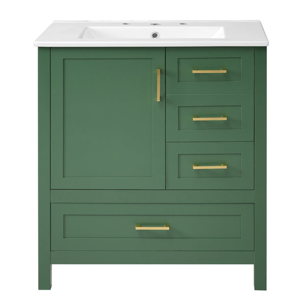 English Elm 30" Green Modern Bathroom Vanity with Ceramic Sink, Solid Wood Frame, Soft-Close Doors & Drawers N729P177787F