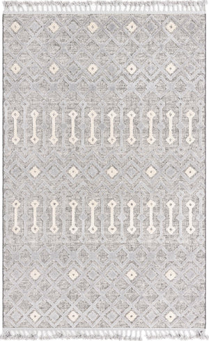 Unique Loom Arlo Lenny Machine Made Tribal Rug Gray, Ivory/Black 6' 1" x 9' 0"