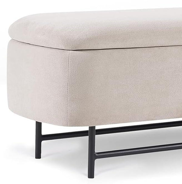 English Elm Bench Tan Upholstered Oval Storage Bench with Lift-Top, Velvet Seat, Rubberwood Legs, 45.6"W T3903P372082