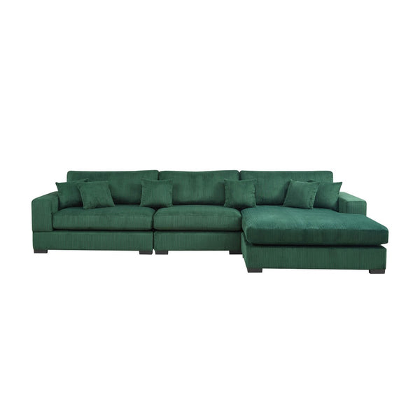 English Elm 148.03'' Mid Century Modern 4 Seat Sectional Sofa with Reversible Chaise for Living Room Green W876S00330