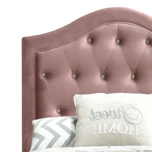 English Elm Pink Tufted Panel Bed Arched Headboard with Crystal Buttons, 13-Slat Low-Profile Frame, White Legs B062S00472