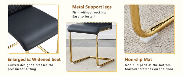 English Elm Table and 6 Chair Extendable Mdf Dining Set with Gold Arched Legs Modern Style Black,White+Gold W1151S03946