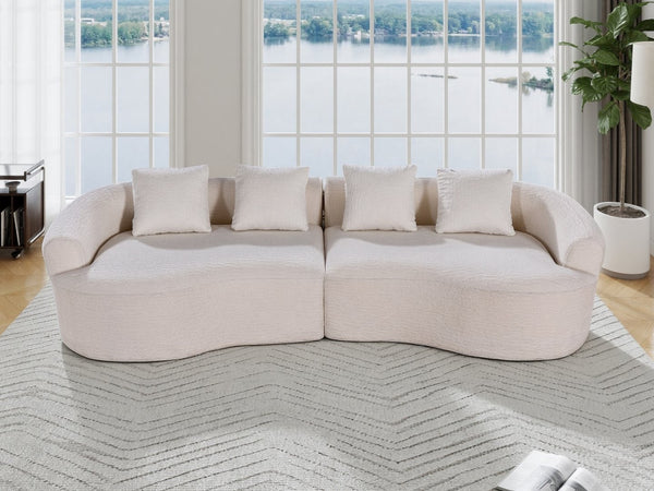 English Elm 110-inch Curved Chenille Modular Cloud Sofa Four Seat Plush Lounge for Living Room White W5527S00004