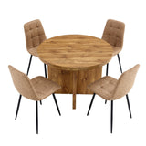 English Elm 5 Piece Round Dining Table Set, Modern Round Table and 4 Upholstered Chairs For Dining Room, Kitchen Room, Living Room, Easy Assembly