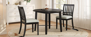 English Elm 3-piece Folding Round Dining Set with Upholstered Chairs for Compact Apartment Spaces Black N752S000618B