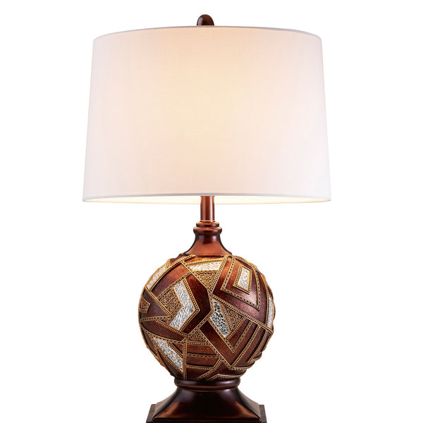 English Elm 29.75" Luxurious Polyresin Table Lamp with Polymosaic Geometric Brown Mirror & Gold Trim Accents B072116204