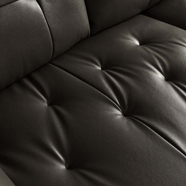 English Elm Modern Elliptical Three Seat Sofa Genuine Cowhide Leather Solid Wood Frame Living Room Black W1765S00135