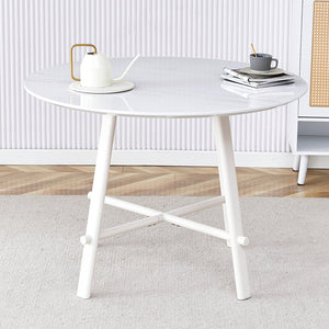 English Elm A modern minimalist circular dining table 42" white patterned MDF top, metal legs, seats 4-6, easy assemble W1151P152778