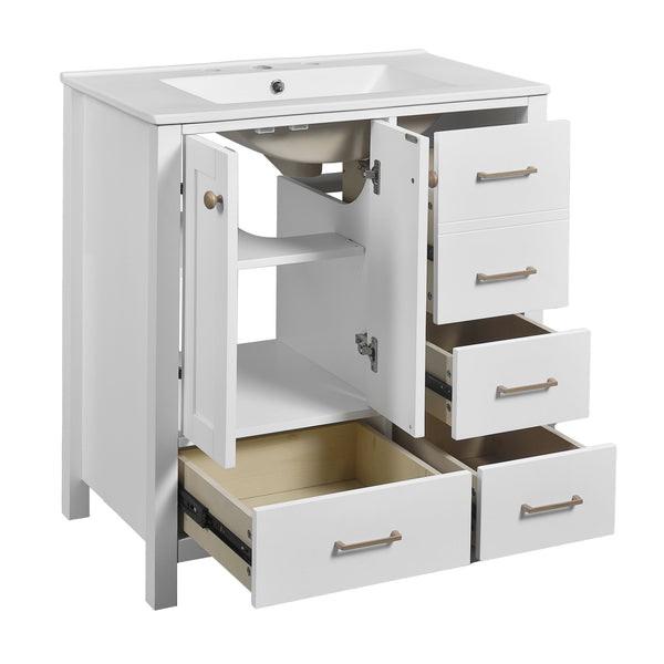 English Elm 30'' Bathroom Vanity With Ceramic Sink Combo - Elegant Freestanding Storage Cabinet & 4 Drawers N710P194420K