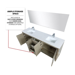 English Elm Rustic Acacia Double Bath Vanity With White Quartz Top & Chrome Faucet, Includes 70 In. Mirror B2731S01692-GIGA