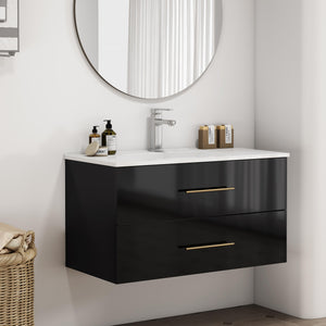 English Elm 36-Inch Modern Wall-Mounted Bathroom Vanity With Gold Handle & Integrated Sink For Stylish Storage W3151S00056