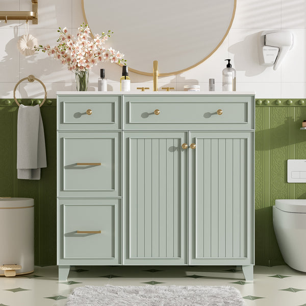 English Elm 36" Modern Bathroom Vanity with Ceramic Sink, Soft-Close Doors, Double-Layer Drawer & Storage Elegance Green N729P289163F