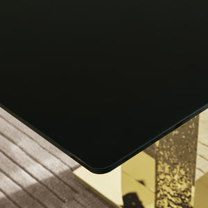 English Elm Gold Stainless Steel Dining Table With 70.08" Black Tempered Glass Top - Modern Elegance Redefined! W2723S00044