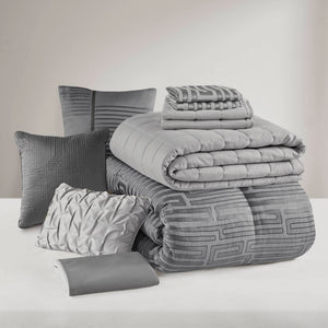 English Elm 10 PCS King Luxury Jacquard Comforter Set Elegant Quilted Design Microfiber Fill Bedding Ensemble Grey 23.62 L x 18.9 W x 15.75 H B035P319214