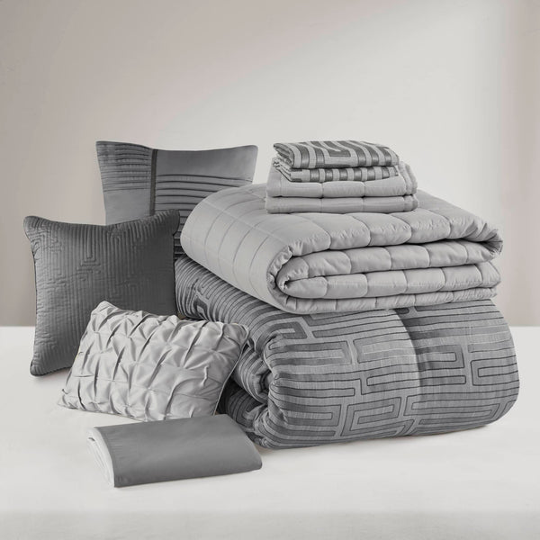 English Elm 10 PCS King Luxury Jacquard Comforter Set Elegant Quilted Design Microfiber Fill Bedding Ensemble Grey 23.62 L x 18.9 W x 15.75 H B035P319214