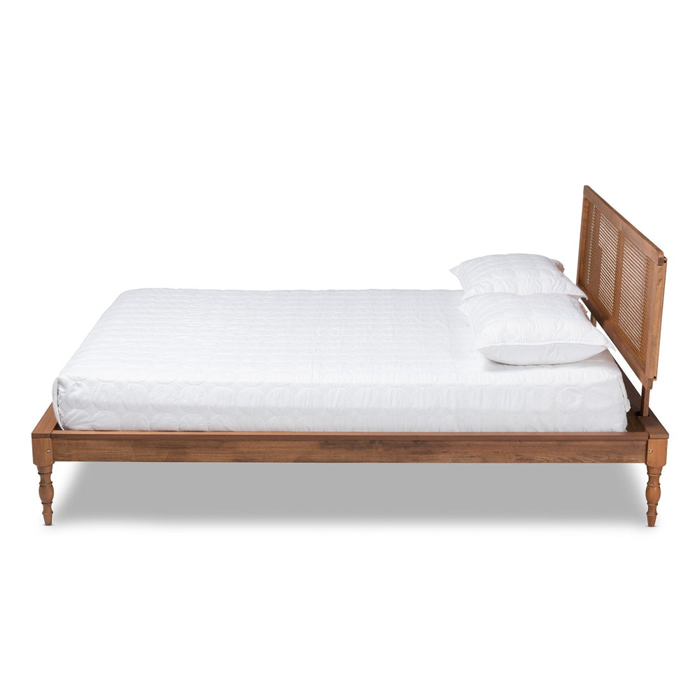 Baxton Studio Baxton Studio Romy Vintage French Platform Bed - Ash Walnut Wood & Rattan Design for Stylish Bedrooms MG0005-Ash Walnut Rattan-Full