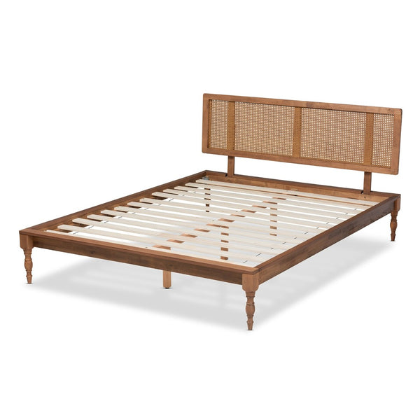 Baxton Studio Baxton Studio Vintage French-Inspired Platform Bed with Synthetic Rattan and Warm Walnut Finish Romy Queen MG0005-Ash Walnut Rattan-Queen