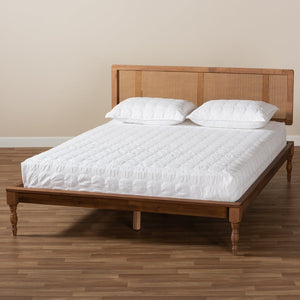 Baxton Studio Baxton Studio Romy Vintage French Platform Bed - Ash Walnut Wood & Rattan Design for Stylish Bedrooms MG0005-Ash Walnut Rattan-Full