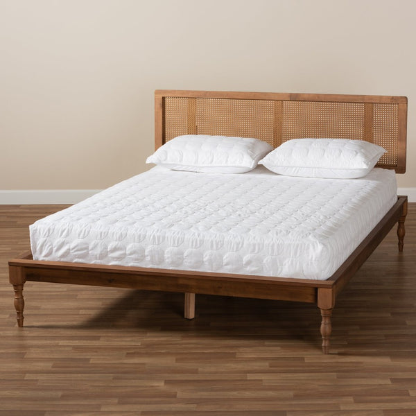 Baxton Studio Baxton Studio Vintage French-Inspired Platform Bed with Synthetic Rattan and Warm Walnut Finish Romy Queen MG0005-Ash Walnut Rattan-Queen