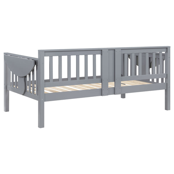 English Elm Albany Twin Daybed with Drop-Down Arm Tables, Grey Wood Finish, Vertical Slat Design for Teens & Home Office B062P358372