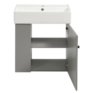 English Elm 21.6" Modern Floating Bathroom Vanity With Ceramic Sink & Open Shelving - Space-Saving Design! N729P170390E