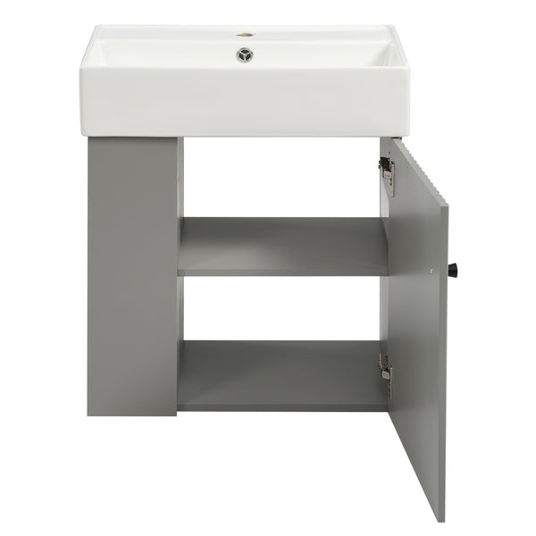 English Elm 21.6" Modern Floating Bathroom Vanity With Ceramic Sink & Open Shelving - Space-Saving Design! N729P170390E