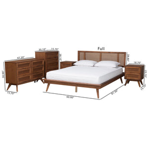 Baxton Studio Baxton Studio Nura Mid-Century Bedroom Set in Walnut Brown with Elegant Rattan Accents & Storage Solutions Full 5-Piece Nura-Ash Walnut Rattan-Full 5PC Bedroom Set