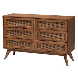 Baxton Studio Baxton Studio Nura Mid-Century Bedroom Set in Walnut Brown with Elegant Rattan Accents & Storage Solutions King 5-Piece Nura-Ash Walnut Rattan-King 5PC Bedroom Set