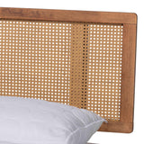 Baxton Studio Nura Mid-Century Modern Walnut Brown Finished Wood and Rattan Queen Size 5-Piece Bedroom Set