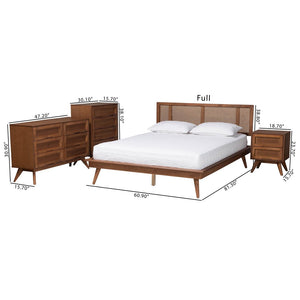 Baxton Studio Baxton Studio Nura Mid-Century Bedroom Set in Walnut Brown with Elegant Rattan Accents & Storage Solutions Full 4-Piece Nura-Ash Walnut Rattan-Full 4PC Bedroom Set