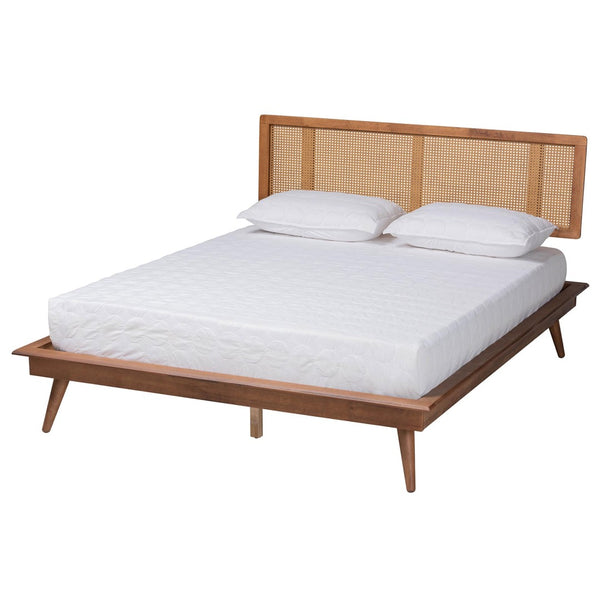 Baxton Studio Baxton Studio Mid-Century Modern 3-Piece Bedroom Set with Walnut Finish and Rattan Accents Nura King Nura-Ash Walnut Rattan-King 4PC Bedroom Set