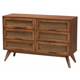 Baxton Studio Nura Mid-Century Modern Walnut Brown Finished Wood and Rattan Queen Size 4-Piece Bedroom Set