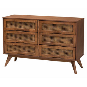 Baxton Studio Baxton Studio Nura Mid-Century Bedroom Set in Walnut Brown with Elegant Rattan Accents & Storage Solutions Full 4-Piece Nura-Ash Walnut Rattan-Full 4PC Bedroom Set