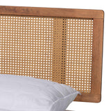 Baxton Studio Nura Mid-Century Modern Walnut Brown Finished Wood and Rattan Queen Size 4-Piece Bedroom Set