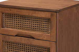 Baxton Studio Nura Mid-Century Modern Walnut Brown Finished Wood and Rattan King Size 3-Piece Bedroom Set