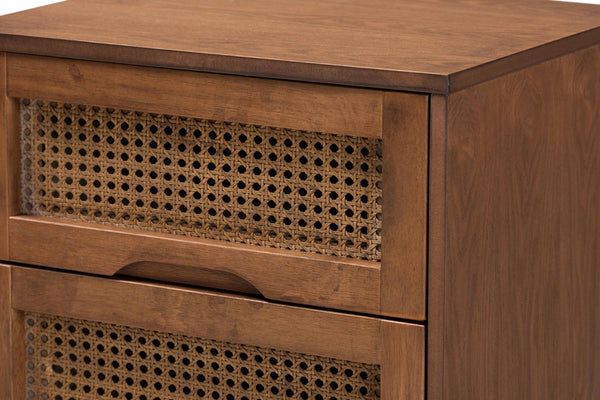 Baxton Studio Baxton Studio Nura Mid-Century Bedroom Set in Walnut Brown with Elegant Rattan Accents & Storage Solutions King 3-Piece Nura-Ash Walnut Rattan-King 3PC Bedroom Set