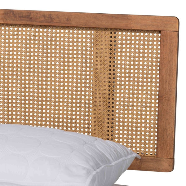 Baxton Studio Baxton Studio Nura Queen Platform Bed - Mid-Century Modern Walnut Finish & Rattan Headboard Design Nura-Ash Walnut Rattan-Queen