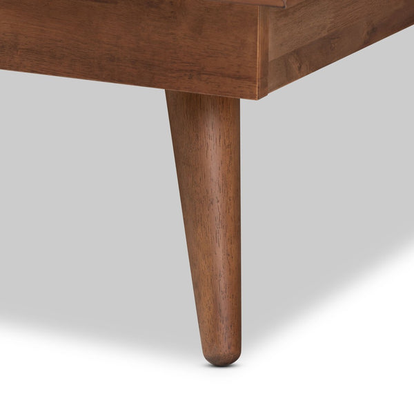 Baxton Studio Baxton Nura Mid-Century King Size Platform Bed with Walnut Finish & Rattan Headboard for Cozy Elegance Nura-Ash Walnut Rattan-King