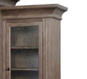 English Elm Middleton Tall Pier Cabinet Poplar Wood Seeded Glass Old World Storage Display B108P468541