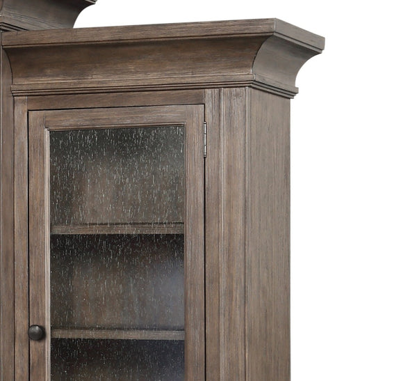 English Elm Middleton Tall Pier Cabinet Poplar Wood Seeded Glass Old World Storage Display B108P468541