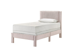 English Elm 1pc Plush Upholstered Headboard Queen Bed with Ribbed Texture, Low-Profile Frame and Sleek Modern Design Pink 45.3 L x 27 W x 6.9 H B2741P322570