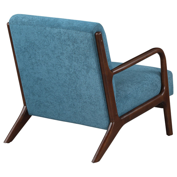 English Elm Robie Peacock Blue Upholstered Chair with Cappuccino Wood Frame, Mid-Century Curves & Cozy Support B062P299842