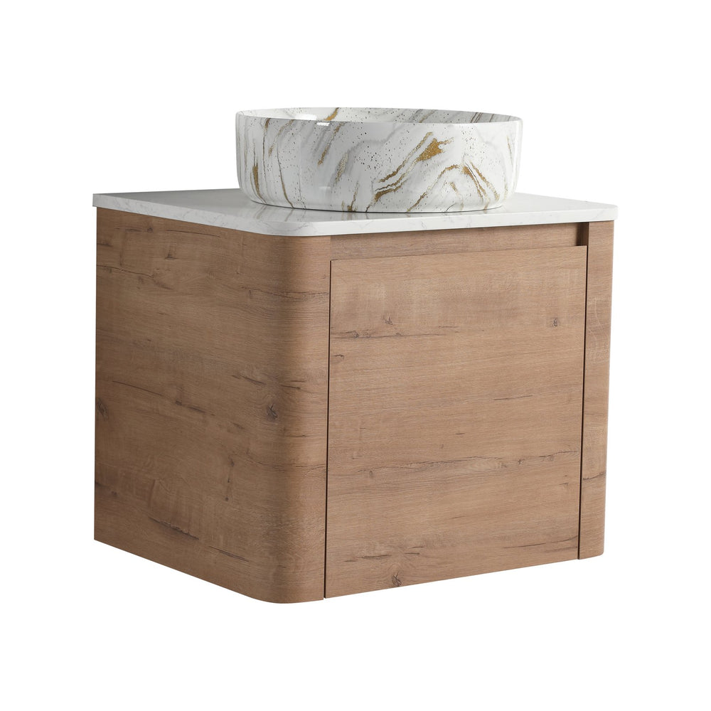 English Elm 24'' Wall-Mounted Bathroom Vanity With Ceramic Vessel Sink, Soft-Close Door & Space-Saving Design W999S00394
