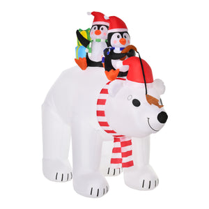English Elm Homcom 7 Ft Inflatable Polar Bear & Penguins - Led Lighted Holiday Yard Decoration For Festive Cheer W2225P229401