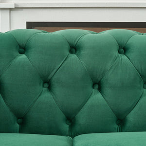 English Elm 87"Chesterfield Velvet Upholstery Sofa with Roll Armrests & Nailhead Trim, 3-Seater Luxurious Midcentury Design Green W3373S00047