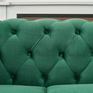 English Elm 85"chesterfield Velvet Sofa Tufted Roll Arms Nailhead Trim Mid-century 3 Seat Green W3373S00065